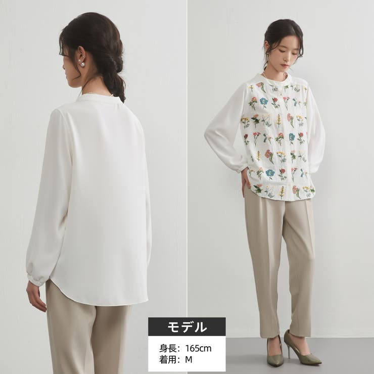 花柄刺繍長袖ブラウスレディーストップス綿麻コットンリネン白シャツ | On One's Own | 詳細画像4 