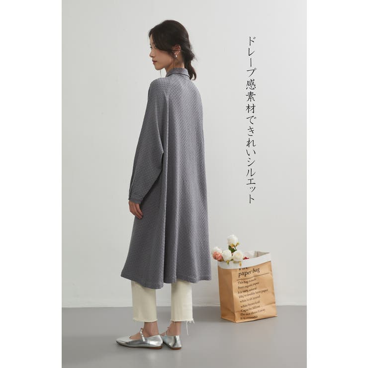長袖シャツチュニックジャガード織りワンピース麻混 | On One's Own | 詳細画像3 