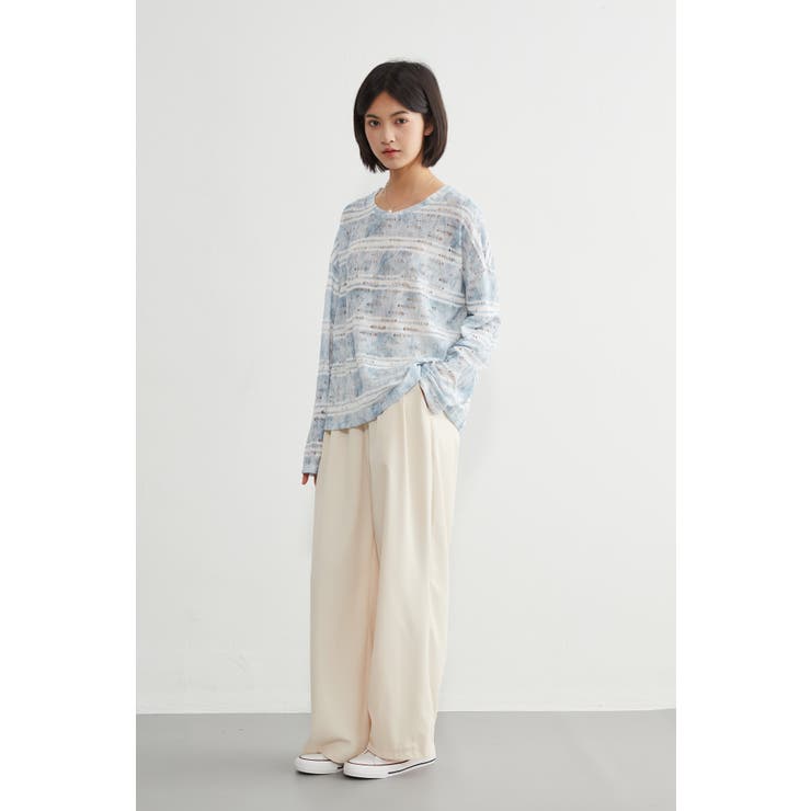 麻混ラッセル素材太ボーダー長袖プルオーバーシアートップス | On One's Own | 詳細画像6 