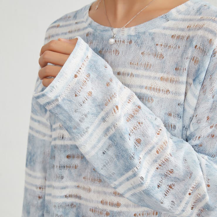 麻混ラッセル素材太ボーダー長袖プルオーバーシアートップス | On One's Own | 詳細画像5 