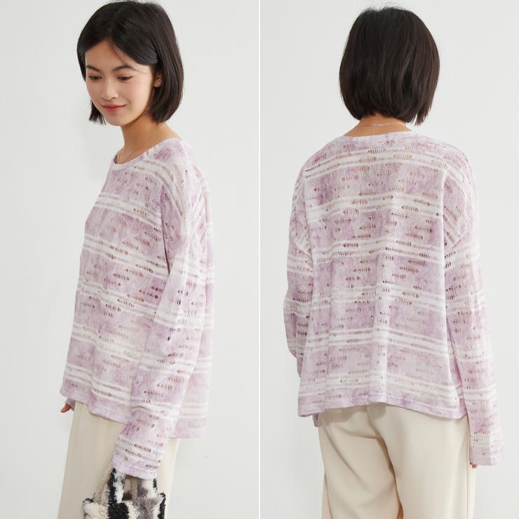 麻混ラッセル素材太ボーダー長袖プルオーバーシアートップス | On One's Own | 詳細画像3 