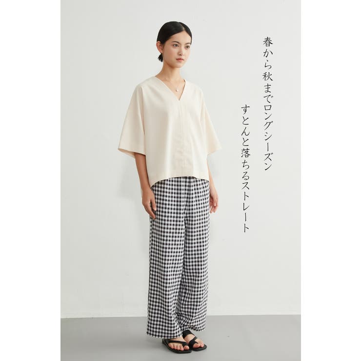 ギンガムチェックストレートパンツリラックスウエスト総ゴムロングパンツ | On One's Own | 詳細画像2 