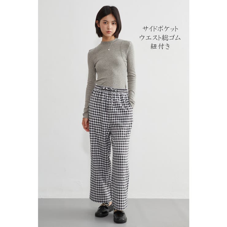 ギンガムチェックストレートパンツリラックスウエスト総ゴムロングパンツ | On One's Own | 詳細画像4 
