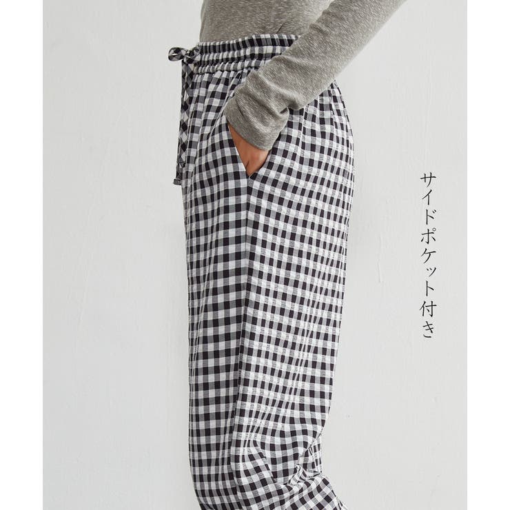 ギンガムチェックストレートパンツリラックスウエスト総ゴムロングパンツ | On One's Own | 詳細画像6 