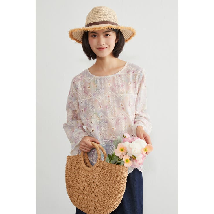 むら染めスカラップ刺繍長袖ラウンドネックシアーブラウス | On One's Own | 詳細画像5 