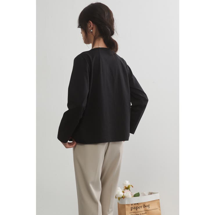二重衿風ラウンドカラーダーツデザイン長袖Tシャツトップス カットソー | On One's Own | 詳細画像9 