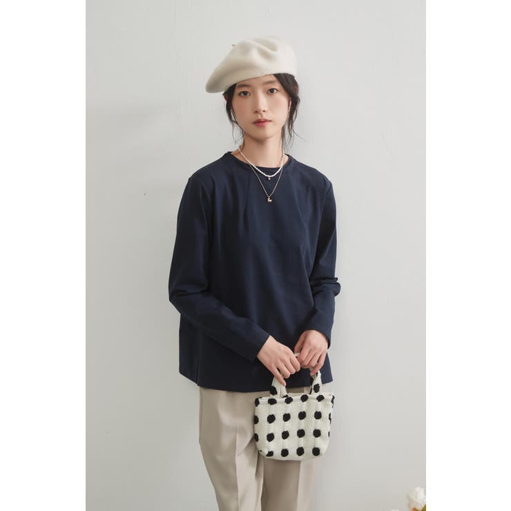 NAVY | 二重衿風ラウンドカラーダーツデザイン長袖Tシャツトップス カットソー | On One's Own