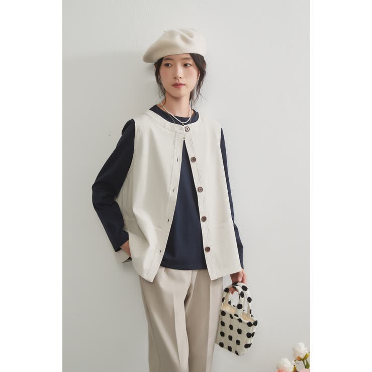 二重衿風ラウンドカラーダーツデザイン長袖Tシャツトップス カットソー | On One's Own | 詳細画像10 