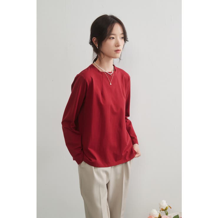 WINE | 二重衿風ラウンドカラーダーツデザイン長袖Tシャツトップス カットソー | On One's Own