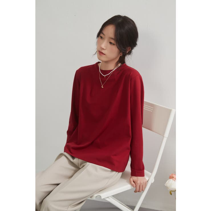 二重衿風ラウンドカラーダーツデザイン長袖Tシャツトップス カットソー | On One's Own | 詳細画像12 