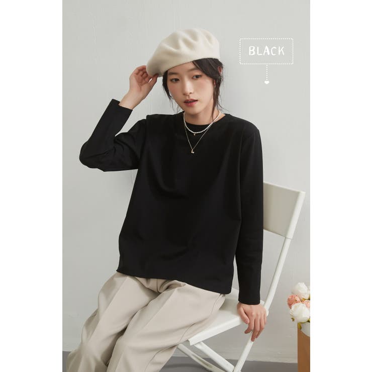 二重衿風ラウンドカラーダーツデザイン長袖Tシャツトップス カットソー | On One's Own | 詳細画像3 