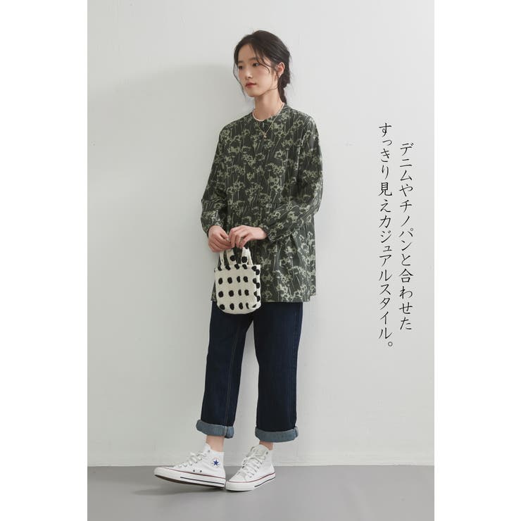 綿100％ブラウス長袖総柄プリントチュニックブラウス体型カバー | On One's Own | 詳細画像5 