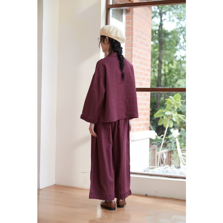 裾ギャザー麻綿ワイドパンツボトムスウエストゴムリラックスセットアップ対応 | On One's Own | 詳細画像8 