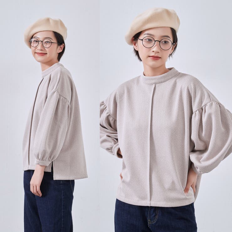 ボリュームパフスリーブ長袖カットソージャガードトップス | On One's Own | 詳細画像3 