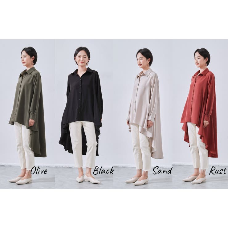 ロングバックフレアブラウス長袖シャツチュニックロングブラウス | On One's Own | 詳細画像4 