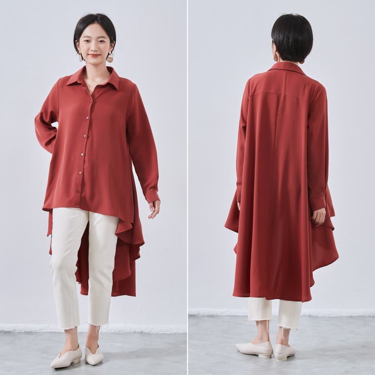 ロングバックフレアブラウス長袖シャツチュニックロングブラウス | On One's Own | 詳細画像2 