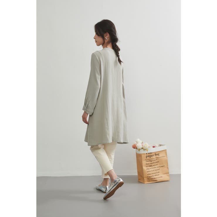 ダブルガーゼ綿100％トップスナチュラルロングチュニックブラウス | On One's Own | 詳細画像8 