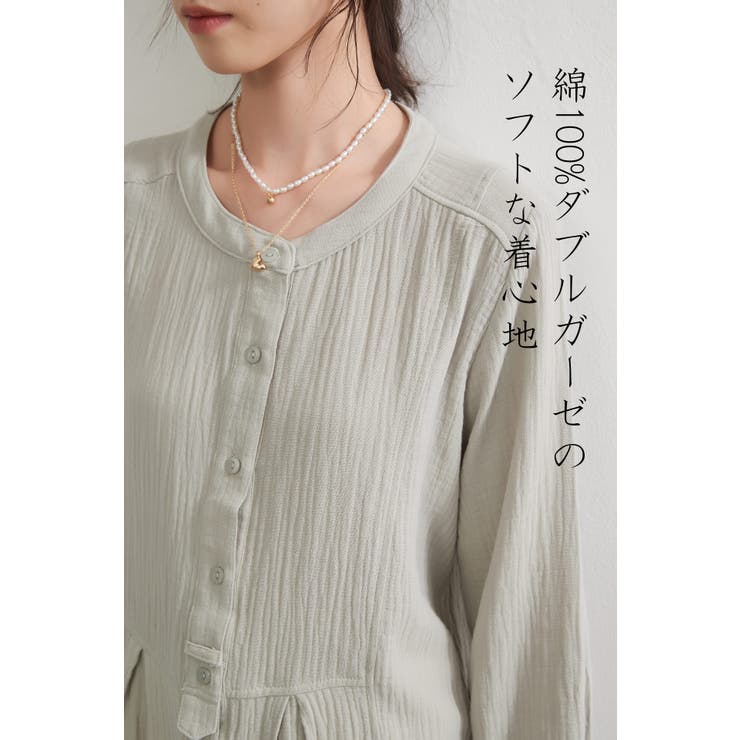 ダブルガーゼ綿100％トップスナチュラルロングチュニックブラウス | On One's Own | 詳細画像6 