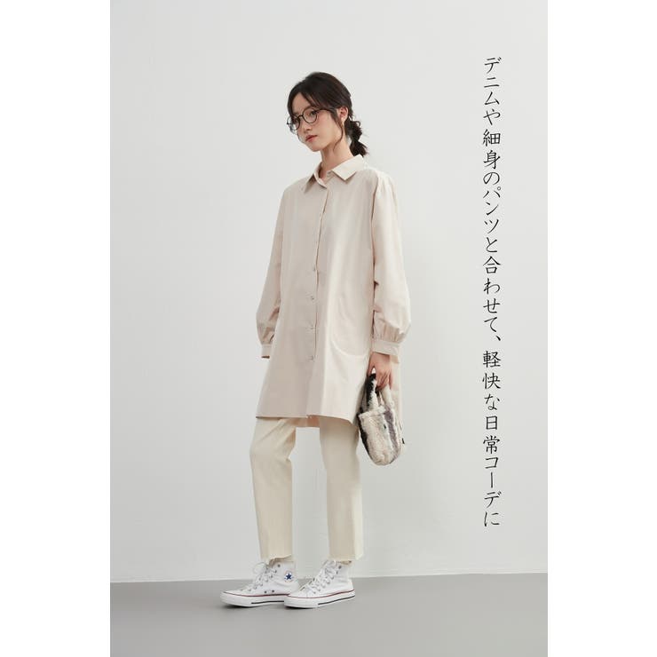 後タック長袖チュニックシャツジャケットライトアウターチュニックシャツ | On One's Own | 詳細画像3 