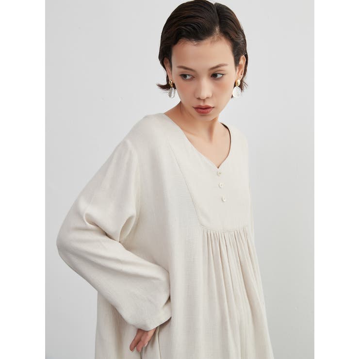 長袖ワンピース飾りボタンギャザーロング丈チュラル系 | On One's Own | 詳細画像12 