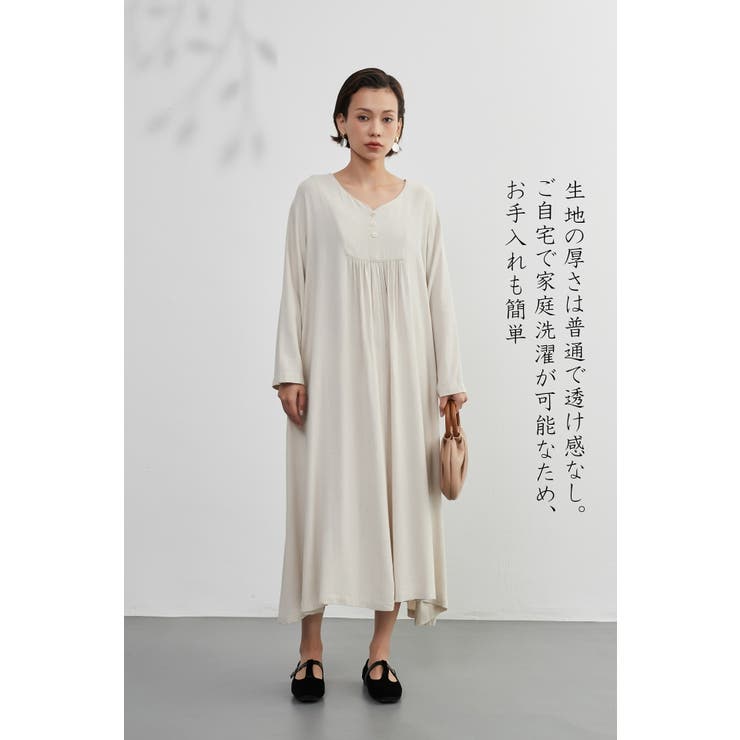 SAND | 長袖ワンピース飾りボタンギャザーロング丈チュラル系 | On One's Own
