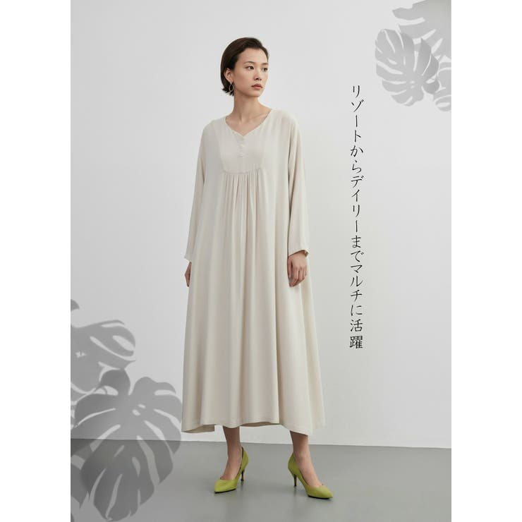 長袖ワンピース飾りボタンギャザーロング丈チュラル系 | On One's Own | 詳細画像4 
