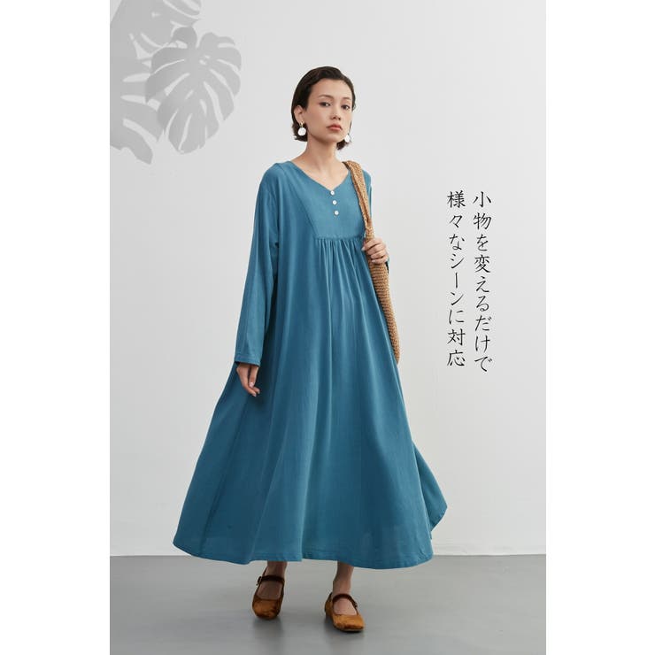 TEEL | 長袖ワンピース飾りボタンギャザーロング丈チュラル系 | On One's Own