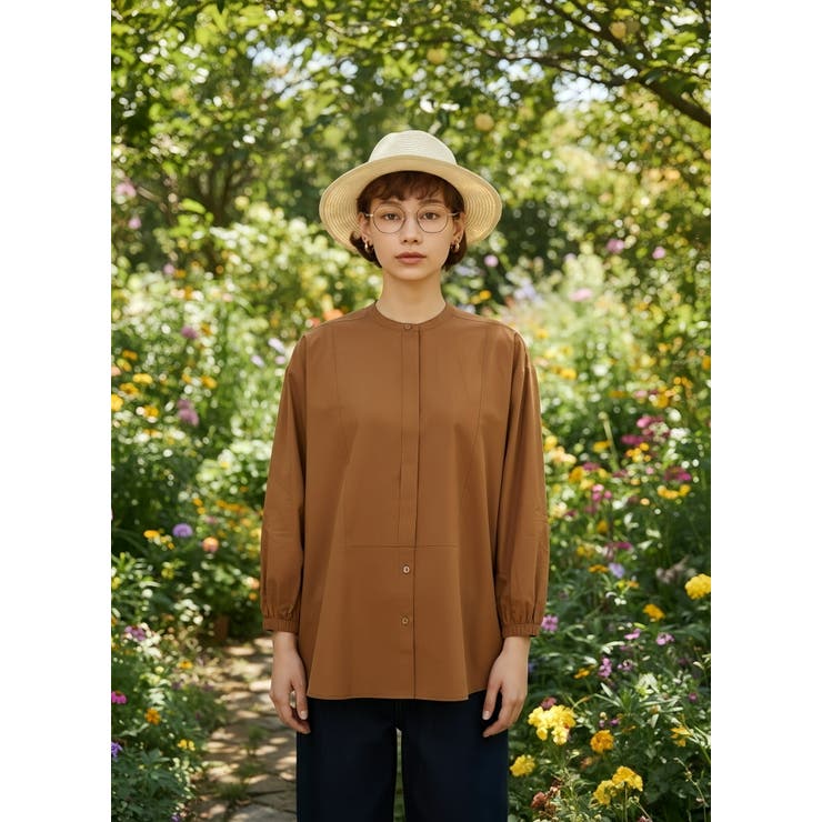 綿100％長袖シャツブラウスレディースフライプラケットクルーネック | On One's Own | 詳細画像7 