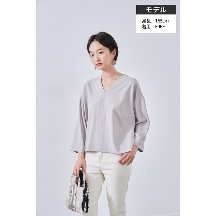 Vネックセンターシーム長袖ミニマムシンプルプルオーバートップス | On One's Own | 詳細画像9 