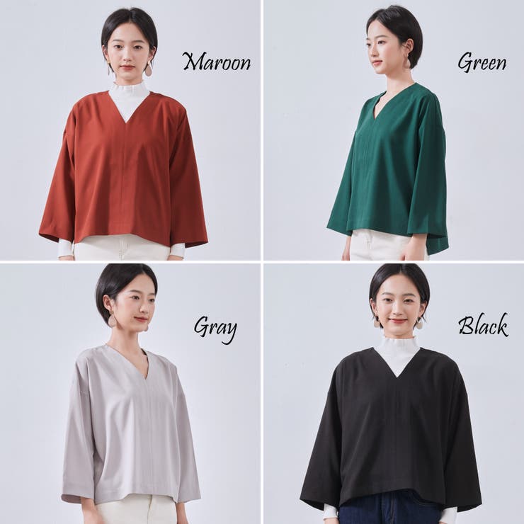 Vネックセンターシーム長袖ミニマムシンプルプルオーバートップス | On One's Own | 詳細画像2 