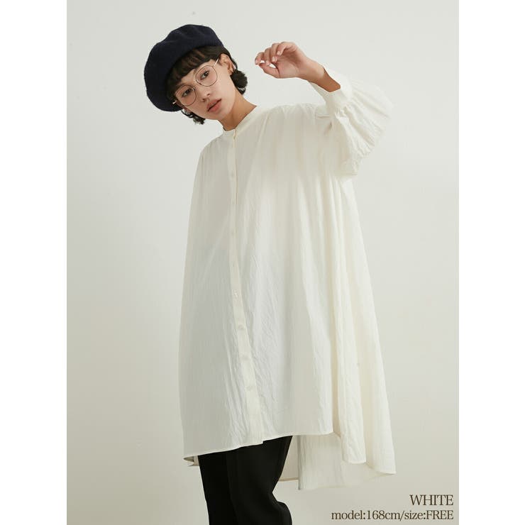 WHITE | 七分袖ロング丈ギャザー ブラウスゆったり体型カバーチュニックシャツAライン | On One's Own