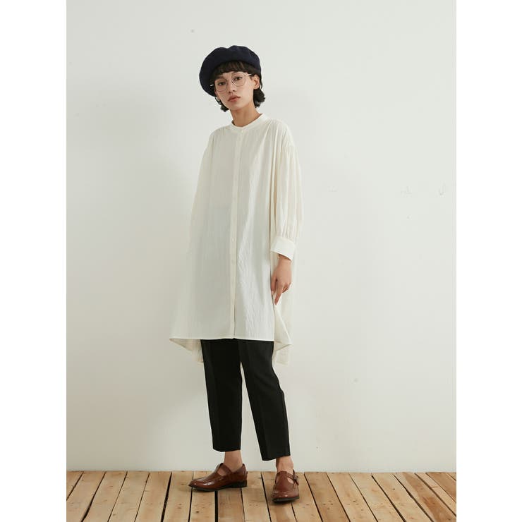 七分袖ロング丈ギャザー ブラウスゆったり体型カバーチュニックシャツAライン | On One's Own | 詳細画像11 