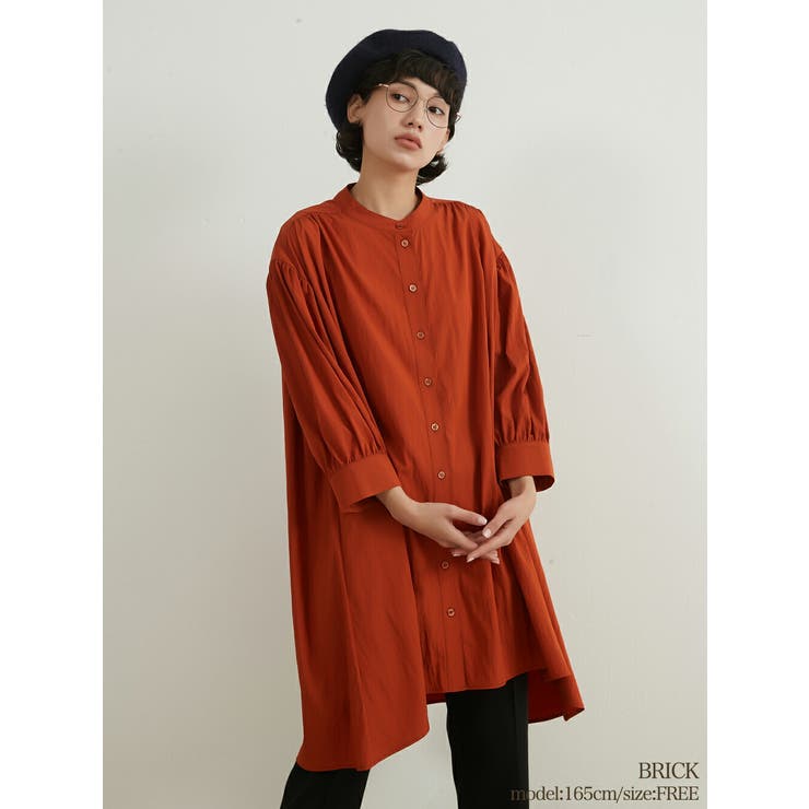 BRICK | 七分袖ロング丈ギャザー ブラウスゆったり体型カバーチュニックシャツAライン | On One's Own