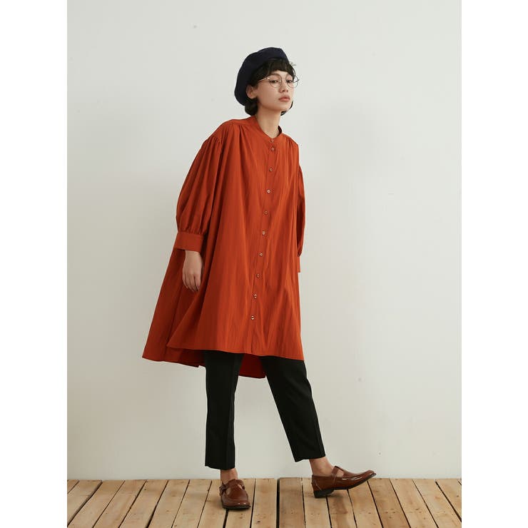 七分袖ロング丈ギャザー ブラウスゆったり体型カバーチュニックシャツAライン | On One's Own | 詳細画像9 