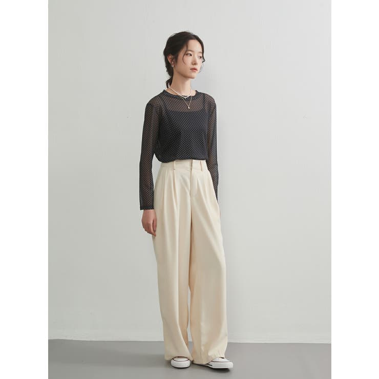 長袖シアーパワーネットプリントTシャツトップスインナーカットソー | On One's Own | 詳細画像11 