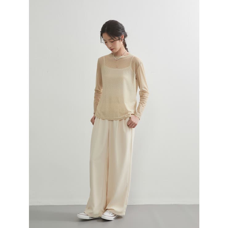 長袖シアーパワーネットプリントTシャツトップスインナーカットソー | On One's Own | 詳細画像12 