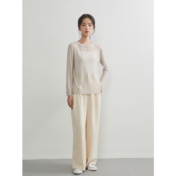 長袖シアーパワーネットプリントTシャツトップスインナーカットソー | On One's Own | 詳細画像10 