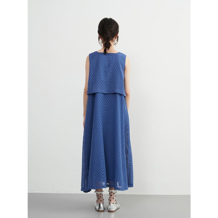 ジャガードシフォンレイヤード風フレアワンピースドレスノースリーブ裏地付き | On One's Own | 詳細画像8 