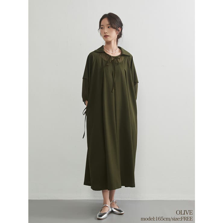 OLIVE | 半袖ロングワンピースシフォン切替フレアタックロング丈 Aライン | On One's Own