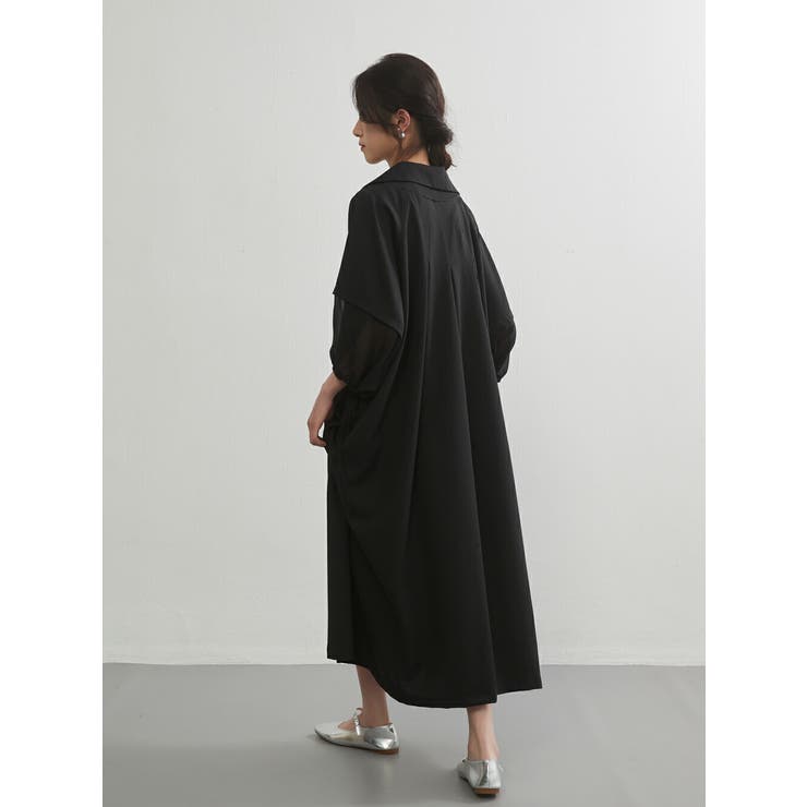 半袖ロングワンピースシフォン切替フレアタックロング丈 Aライン | On One's Own | 詳細画像11 