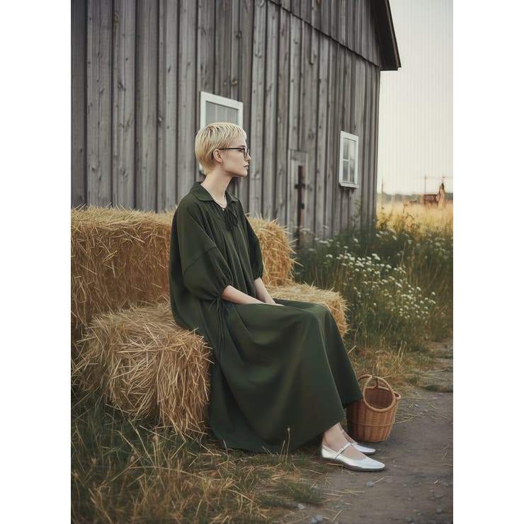 半袖ロングワンピースシフォン切替フレアタックロング丈 Aライン | On One's Own | 詳細画像13 