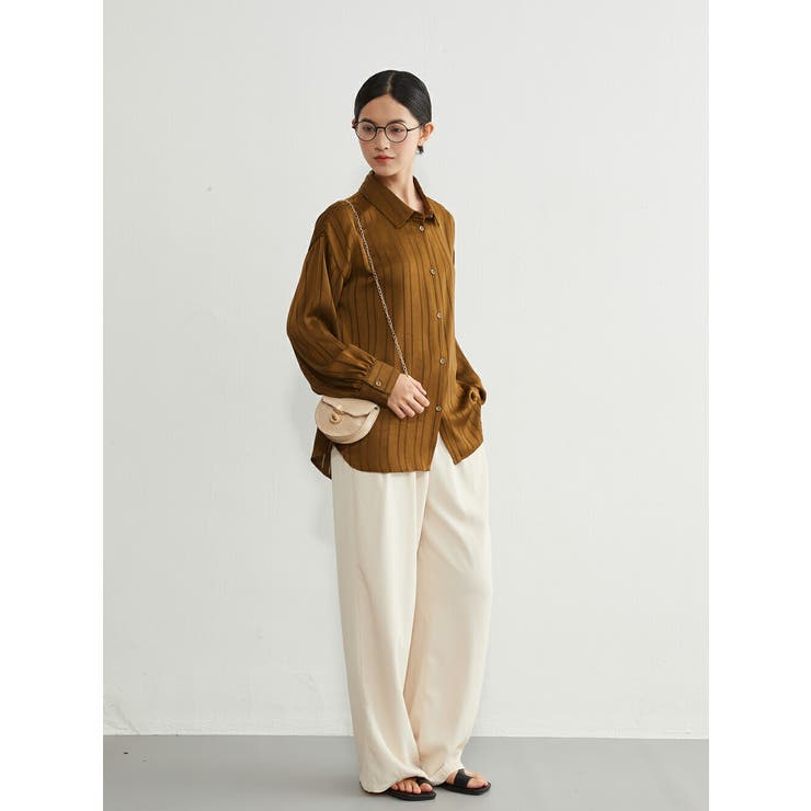 艶感ジャカード織り長袖シャツ ブラウスきれいめオフィスコーデ | On One's Own | 詳細画像13 