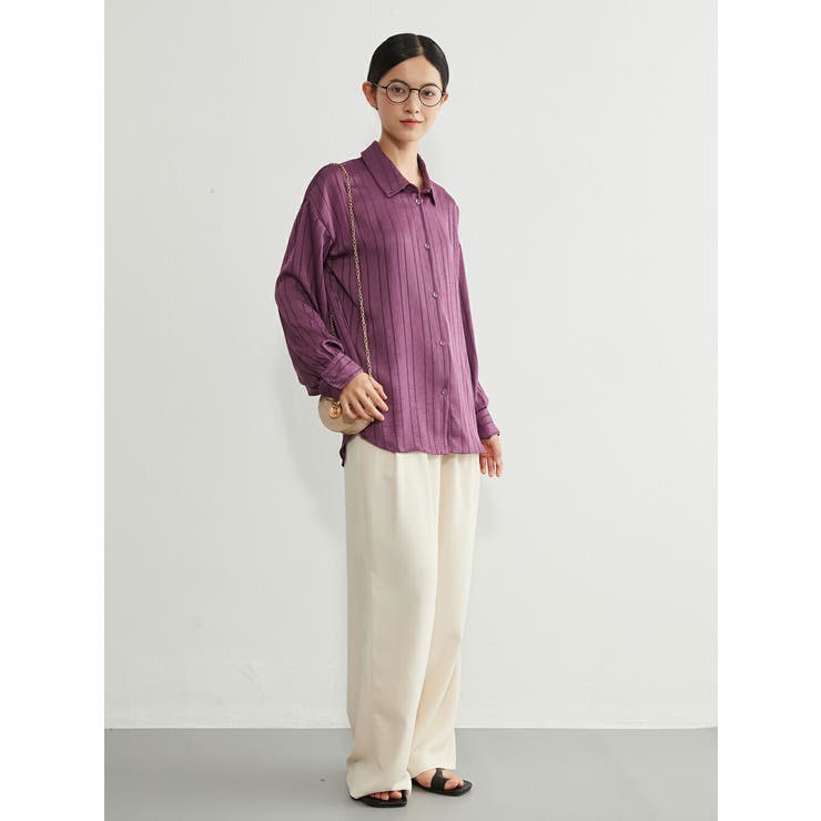 艶感ジャカード織り長袖シャツ ブラウスきれいめオフィスコーデ | On One's Own | 詳細画像10 