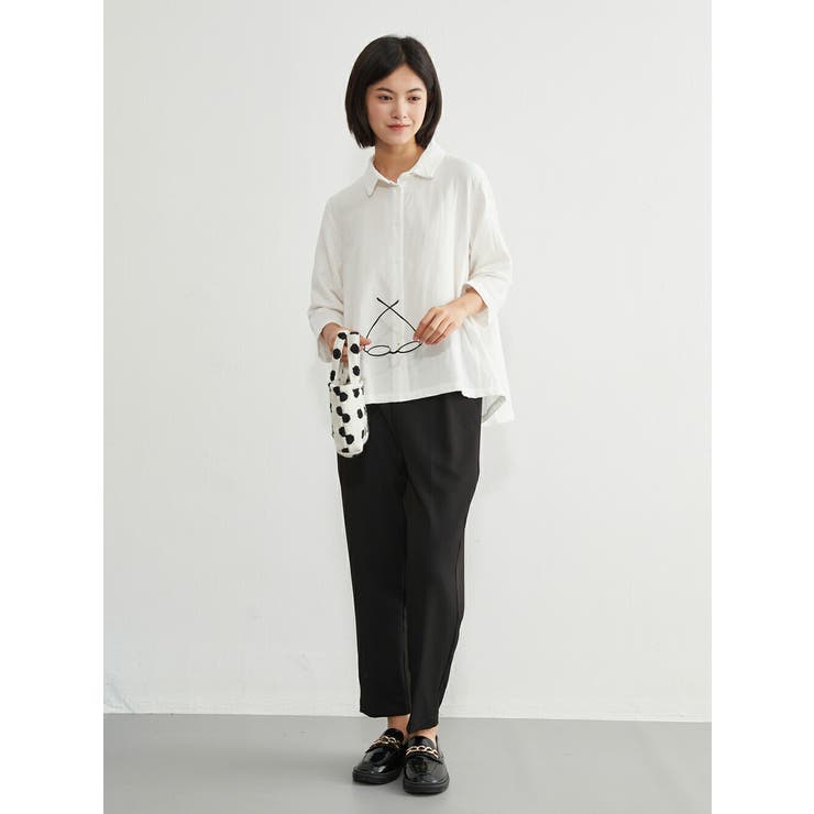 ドット柄ダブルガーゼ7分袖コットンシャツブラウスルーズフィット綿100％ | On One's Own | 詳細画像11 