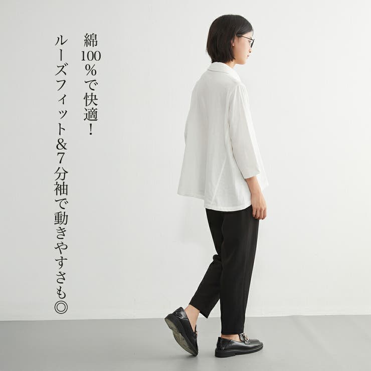 ドット柄ダブルガーゼ7分袖コットンシャツブラウスルーズフィット綿100％ | On One's Own | 詳細画像3 