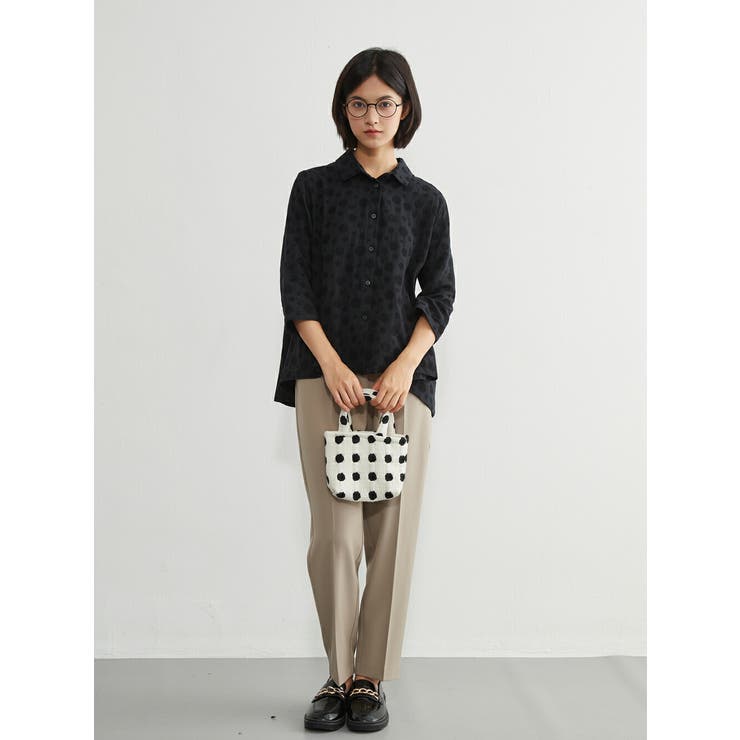 ドット柄ダブルガーゼ7分袖コットンシャツブラウスルーズフィット綿100％ | On One's Own | 詳細画像10 