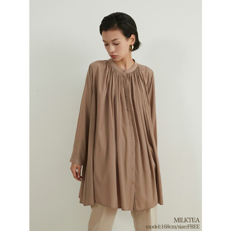 MILKTEA | 長袖ロング丈ギャザーたっぷりブラウスシャツ羽織りカーディガンAライン | On One's Own