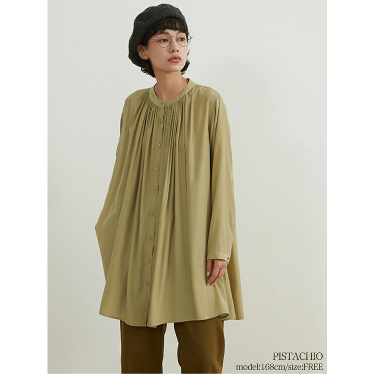 PISTACHIO | 長袖ロング丈ギャザーたっぷりブラウスシャツ羽織りカーディガンAライン | On One's Own
