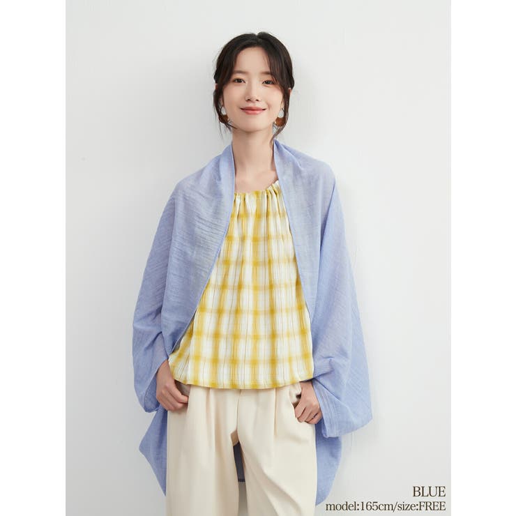 BLUE | 2WAYシアー綿混カーディガンストール羽織りコンパクト収納薄手軽量 | On One's Own