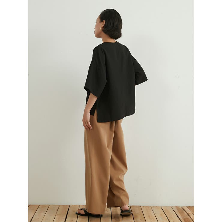 リネンタッチシンプルセンターシーム半袖トップスレディースプルオーバー | On One's Own | 詳細画像10 